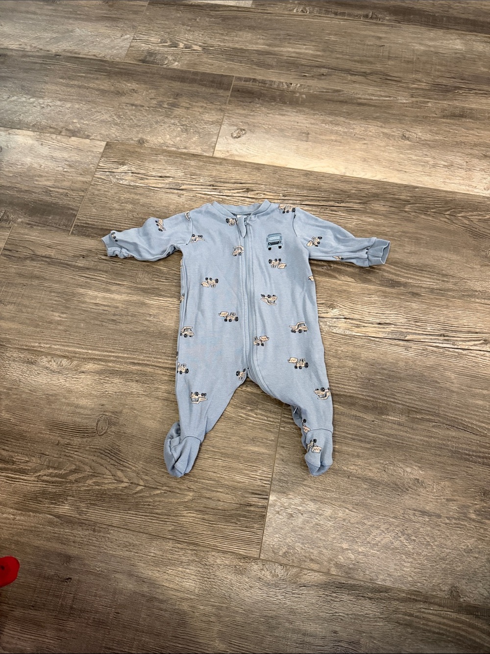 Pekkle Light Blue Baby Footed One-Piece Pajamas with Car Prints